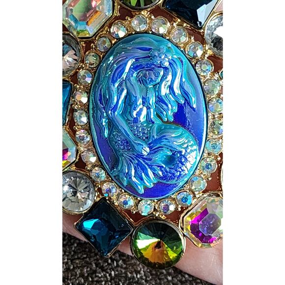 Mermaid Brooch Large Gorgeous Cameo Faux Jewel and Crystal Stunning - Picture 5 of 6